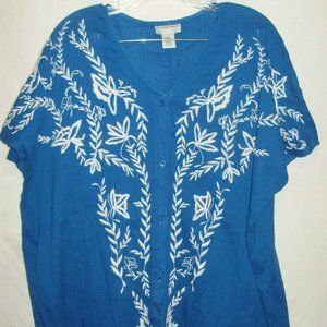 CATHERINES EMBROIDERED BUTTON DOWN BLOUSE 0X-EUC
